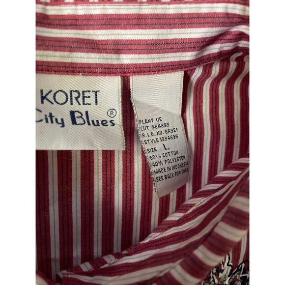 Koret City Blues Red & White Striped Floral Button-Up Shirt L - Picture 5 of 13